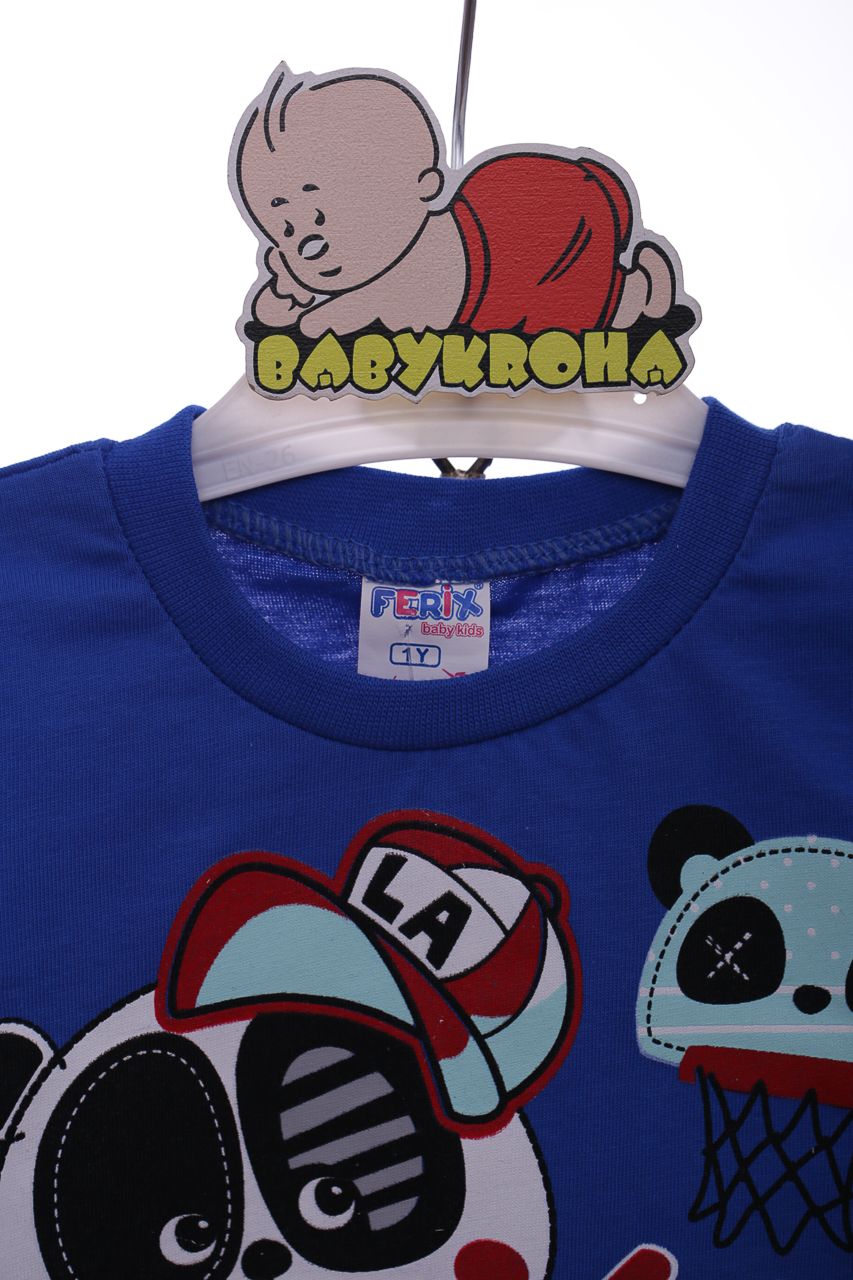 Шорти з футболкою трикотажні Ferix Пандочка сині для хлопчика Baby Kids
