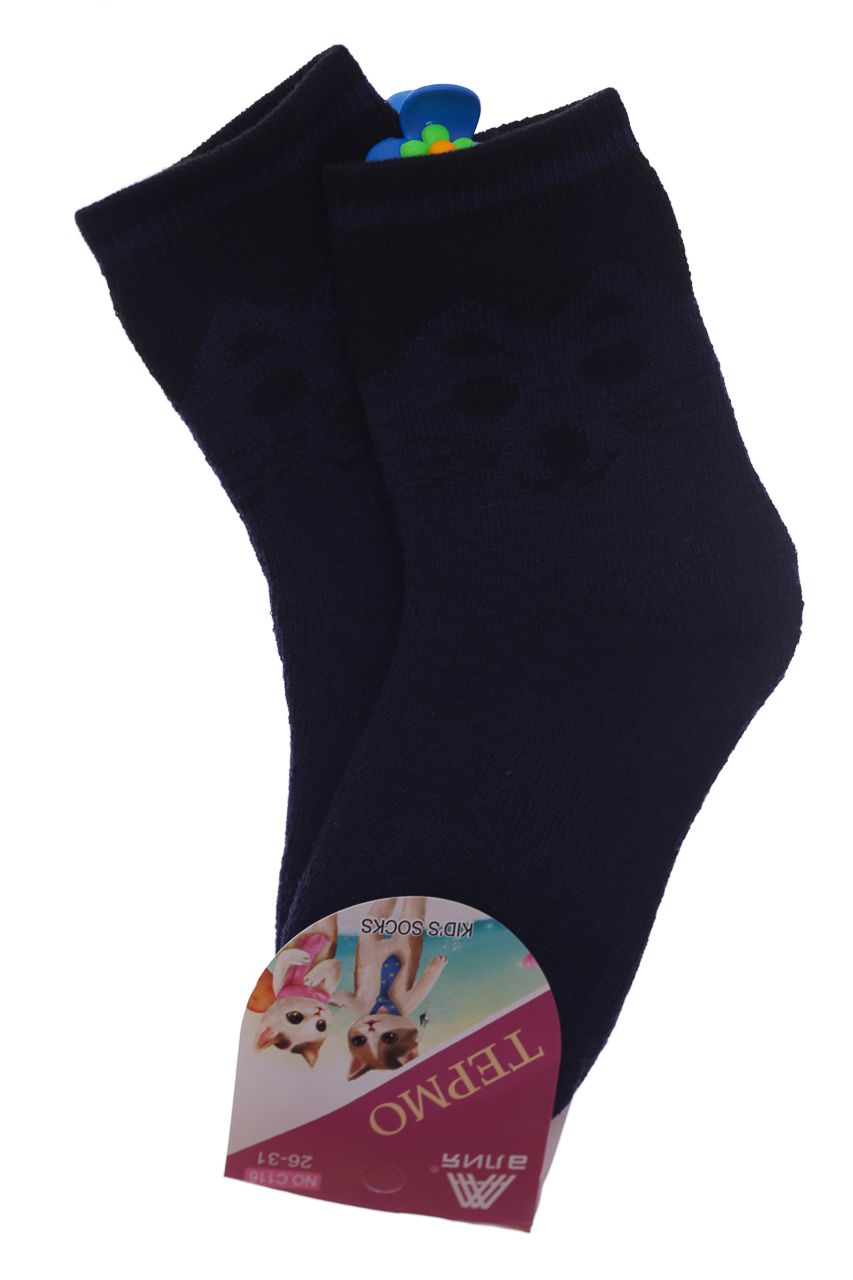 Шкарпетки махрові з котиком темно-сині